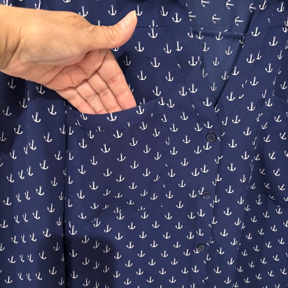 Express Portofino Blue Button Down Shirt Semi Sheer Nautical Anchor Size Large - Picture 5 of 10